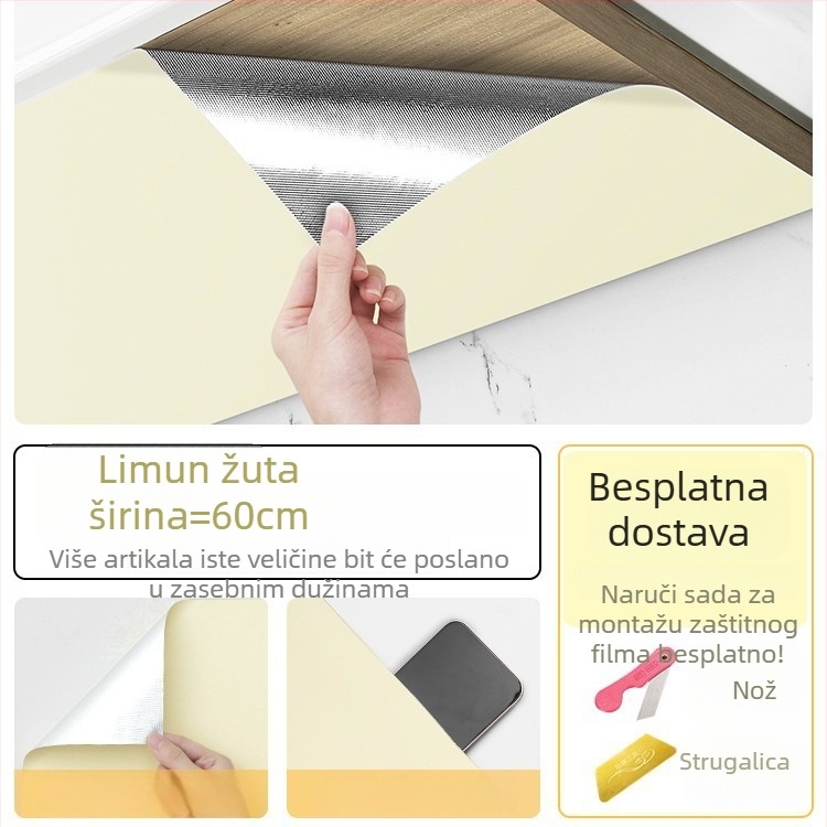 Zaštitni film za dno kuhinjskog ormarića od aluminijske folije – samoljepljiv, otporan na masnoće, paru i vlagu