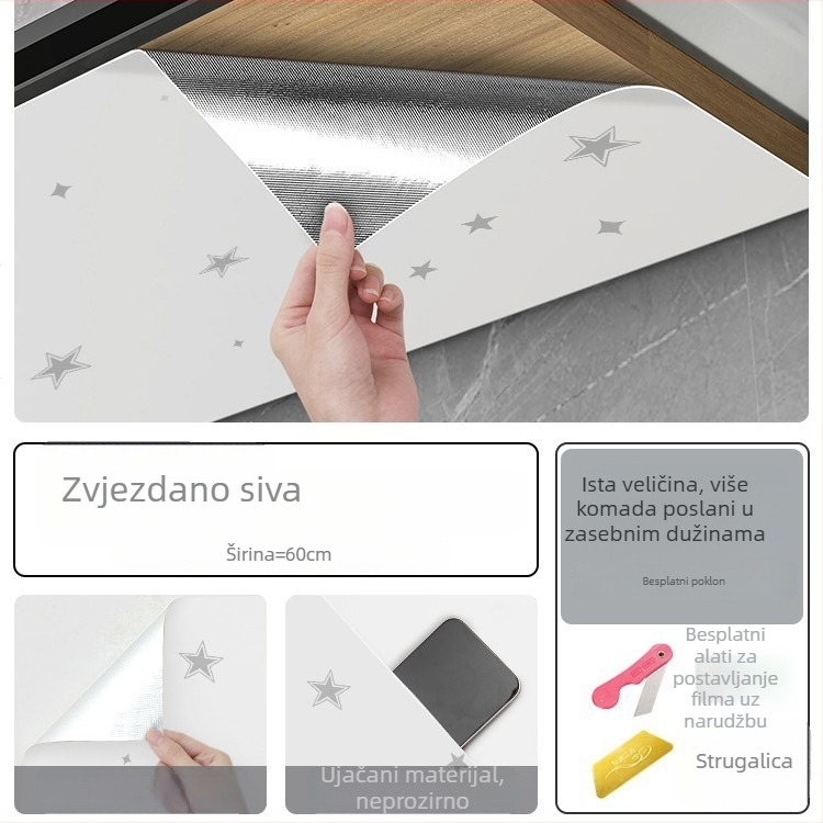 Zaštitni film za dno kuhinjskog ormarića od aluminijske folije – samoljepljiv, otporan na masnoće, paru i vlagu