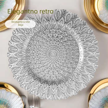 Europski stil kristalno staklena ploča za voće i grickalice, okrugla, ručno oslikana površina