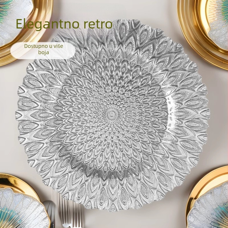 Europski stil kristalno staklena ploča za voće i grickalice, okrugla, ručno oslikana površina