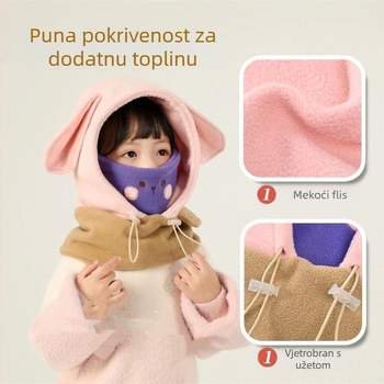 Dječja kapa-hood s integriranim šalom, zaštita od vjetra, topla pliš materija, za uzrast 6–12 mjeseci i 1–2 godine, zima