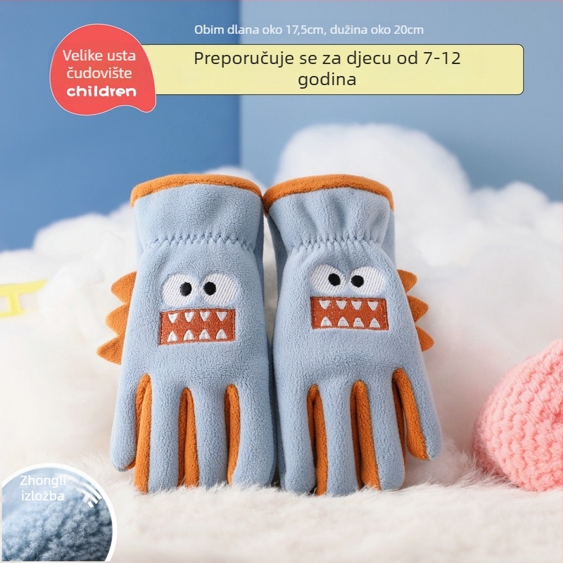 Dječje zimske rukavice s flis podstavom, pet prstiju, karikaturni uzorak, za uzrast 7–12 godina