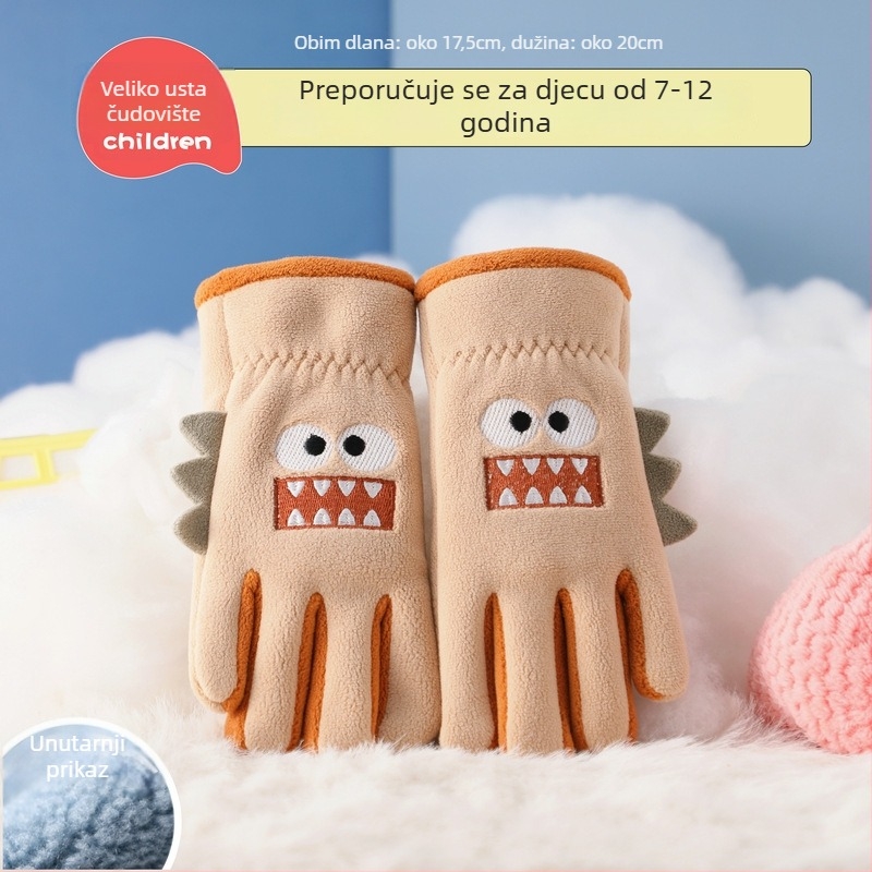 Dječje zimske rukavice s flis podstavom, pet prstiju, karikaturni uzorak, za uzrast 7–12 godina