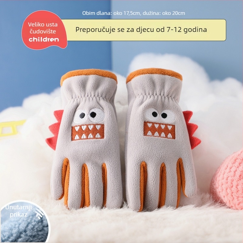 Dječje zimske rukavice s flis podstavom, pet prstiju, karikaturni uzorak, za uzrast 7–12 godina