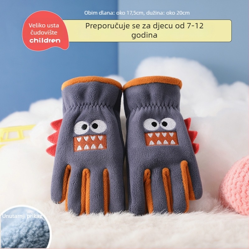 Dječje zimske rukavice s flis podstavom, pet prstiju, karikaturni uzorak, za uzrast 7–12 godina