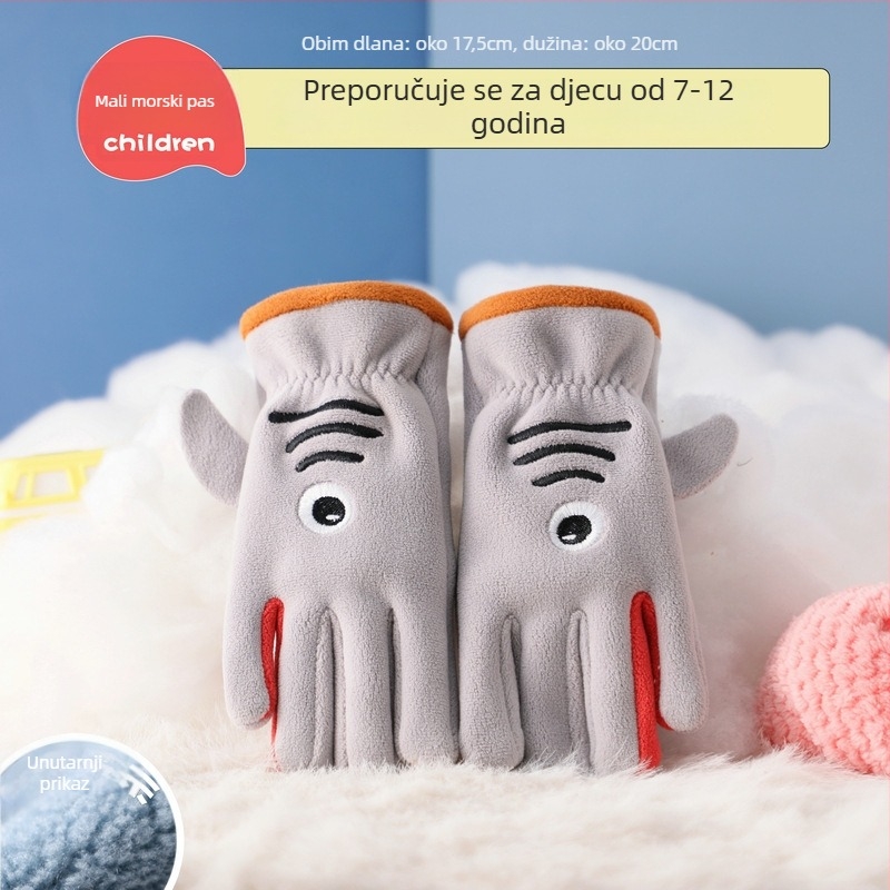 Dječje zimske rukavice s flis podstavom, pet prstiju, karikaturni uzorak, za uzrast 7–12 godina