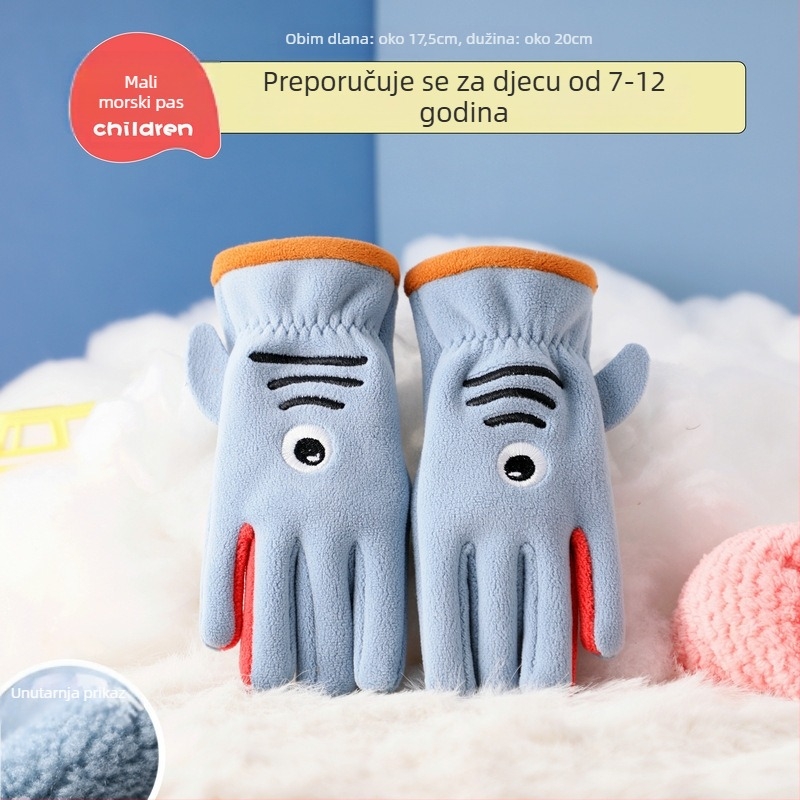 Dječje zimske rukavice s flis podstavom, pet prstiju, karikaturni uzorak, za uzrast 7–12 godina