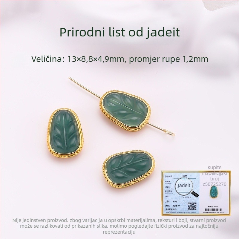Hongma nefritni privjesak, 925 srebro pozlata, inlay, unisex, oblik list