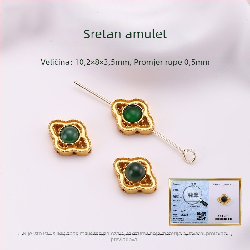 Hongma nefritni privjesak, 925 srebro pozlata, inlay, unisex, oblik list