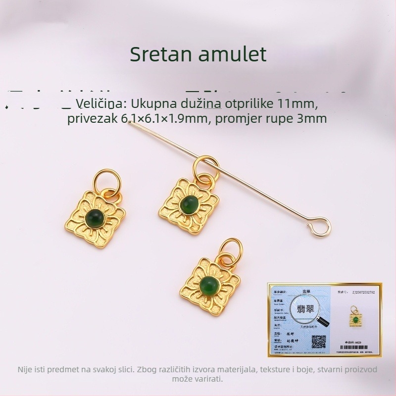 Hongma nefritni privjesak, 925 srebro pozlata, inlay, unisex, oblik list