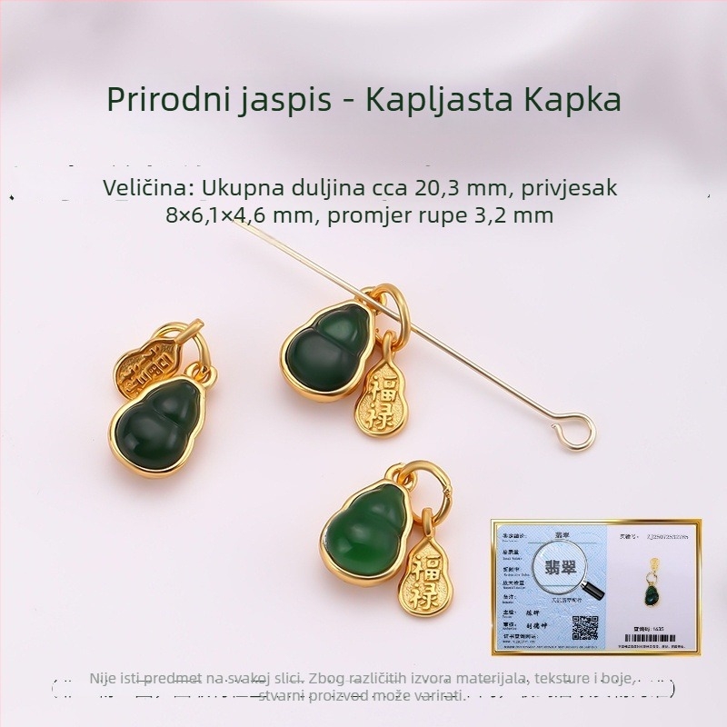 Hongma nefritni privjesak, 925 srebro pozlata, inlay, unisex, oblik list
