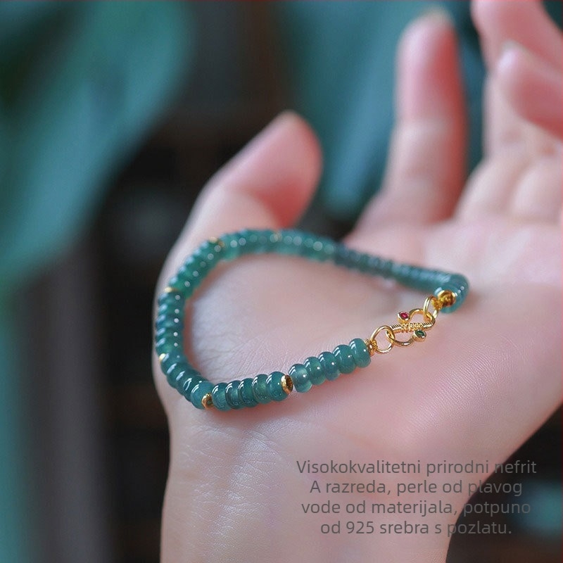 Žadit narukvica s abakus perlicama, leden sjaj, srebro 925, kineskog stila