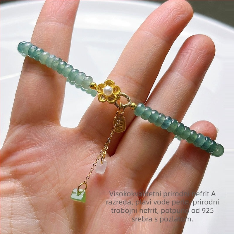 Žadit narukvica s abakus perlicama, leden sjaj, srebro 925, kineskog stila