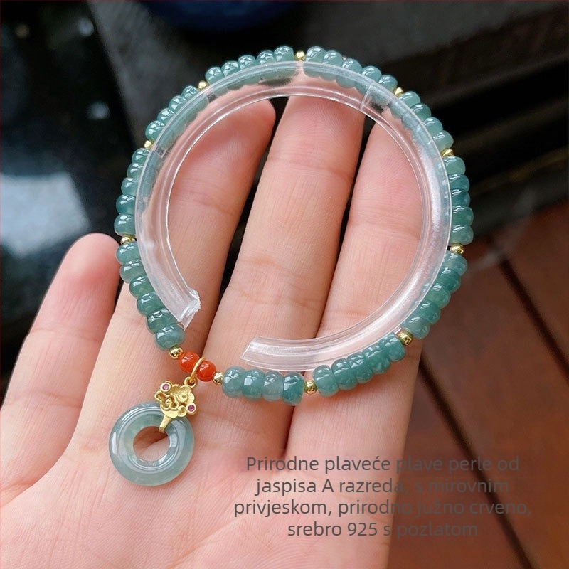 Žadit narukvica s abakus perlicama, leden sjaj, srebro 925, kineskog stila