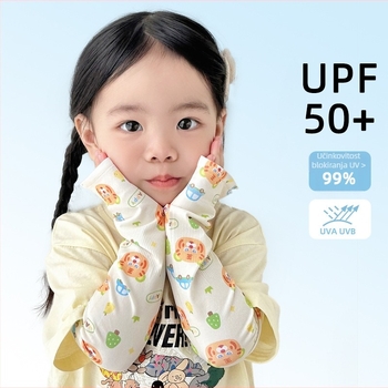 Dječji UV zaštitni rukavi s karikaturnim uzorkom – Ice Silk, Nylon, Unisex, uzrast 1–13 godina