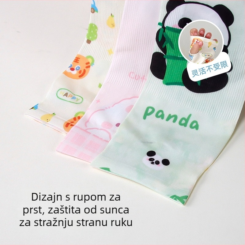 Dječji UV zaštitni rukavi s karikaturnim uzorkom – Ice Silk, Nylon, Unisex, uzrast 1–13 godina