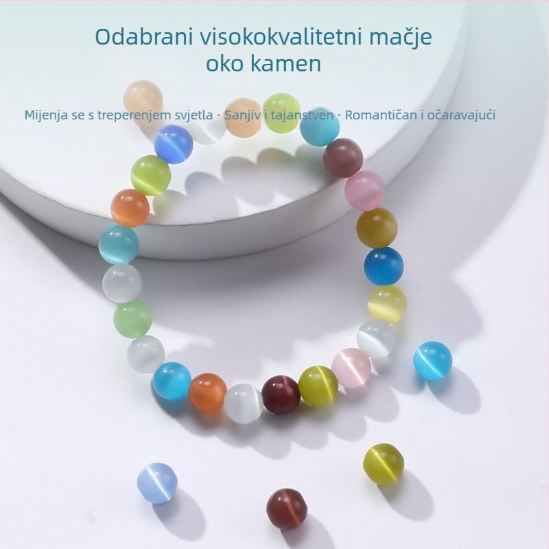Ženska narukvica od mačjeg oka kamena, okrugle perle, ručna izrada, 22 komada, Zima 2025