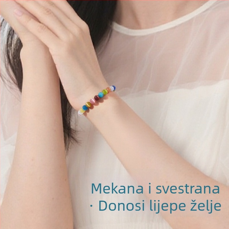 Ženska narukvica od mačjeg oka kamena, okrugle perle, ručna izrada, 22 komada, Zima 2025