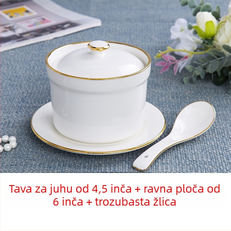 Porcelanski lonac za vodenu kupelj s poklopcem i žlicom — okrugli, mikrovalna kompatibilnost, s logom