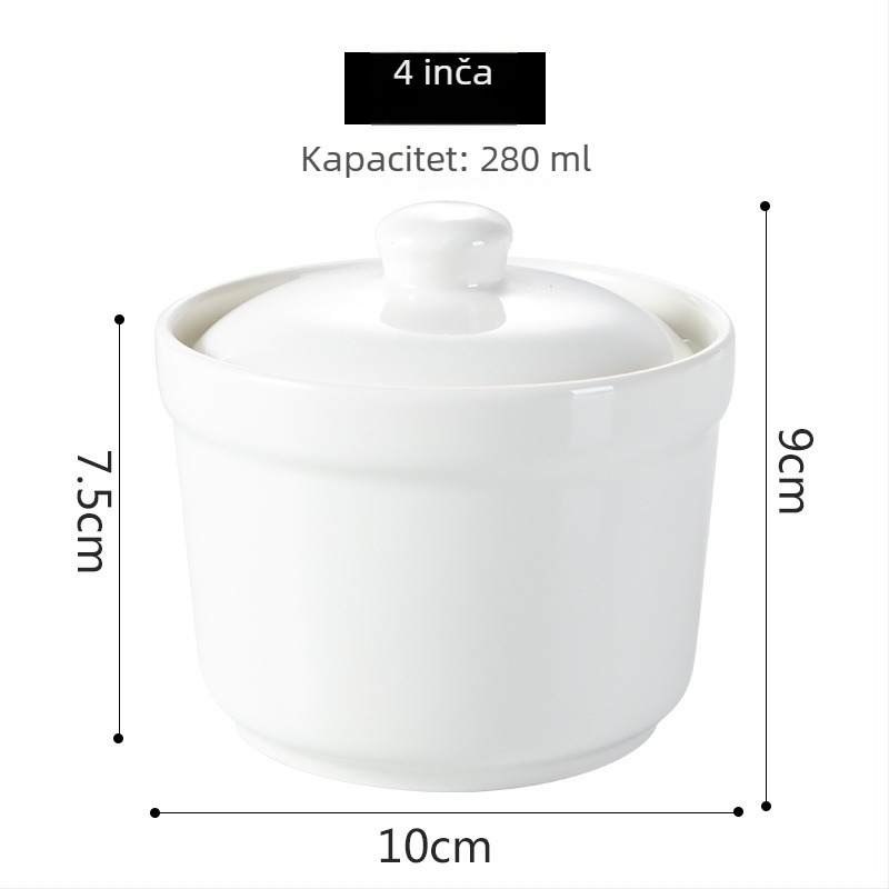 Porcelanski lonac za vodenu kupelj s poklopcem i žlicom — okrugli, mikrovalna kompatibilnost, s logom