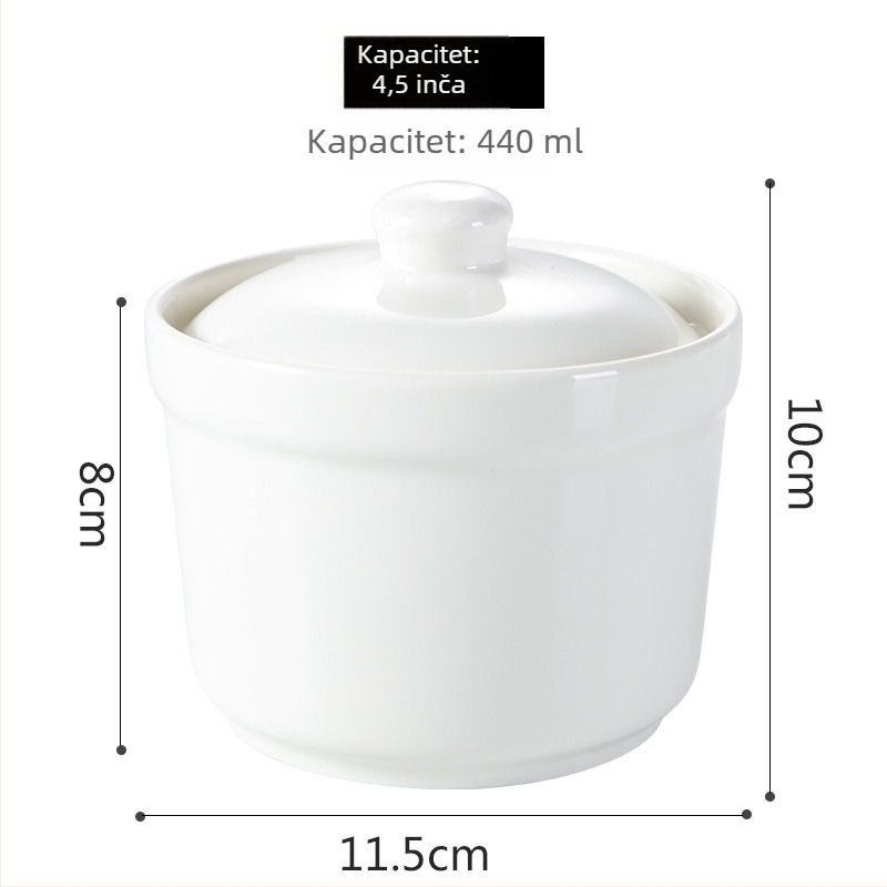 Porcelanski lonac za vodenu kupelj s poklopcem i žlicom — okrugli, mikrovalna kompatibilnost, s logom