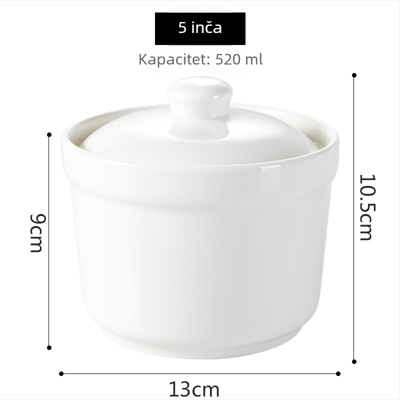 Porcelanski lonac za vodenu kupelj s poklopcem i žlicom — okrugli, mikrovalna kompatibilnost, s logom