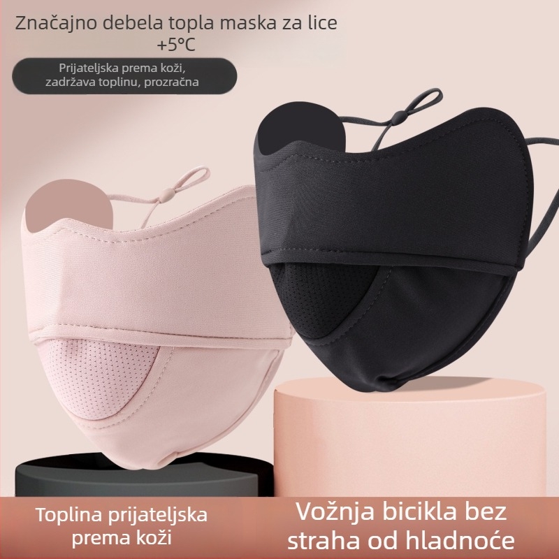 Topla velur maske za lice s ušnim kopčama, 3D oblik, prozračna, UPF50+ UV zaštita, podesiva