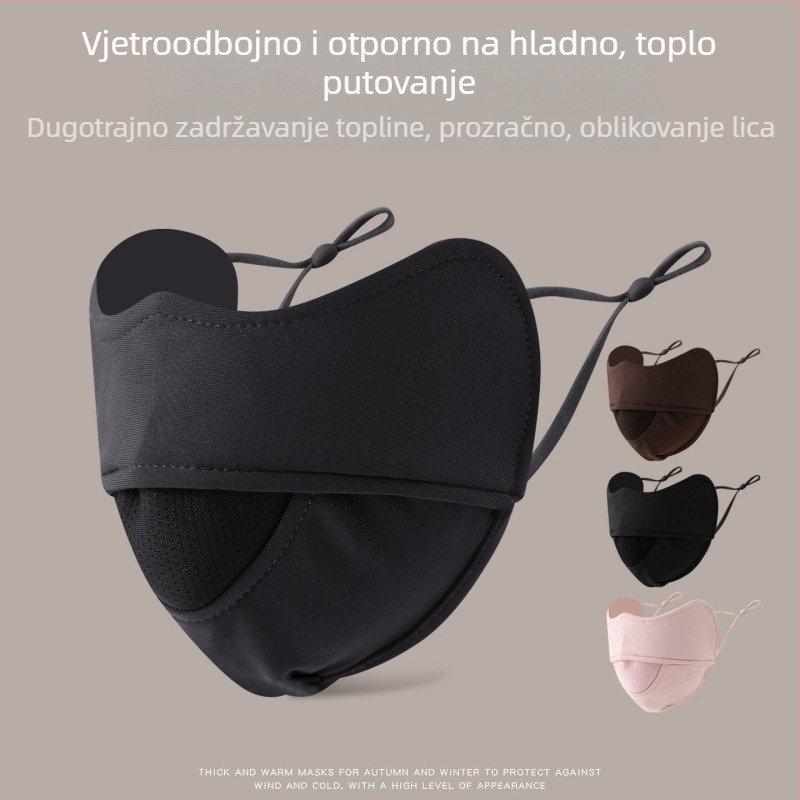 Topla velur maske za lice s ušnim kopčama, 3D oblik, prozračna, UPF50+ UV zaštita, podesiva