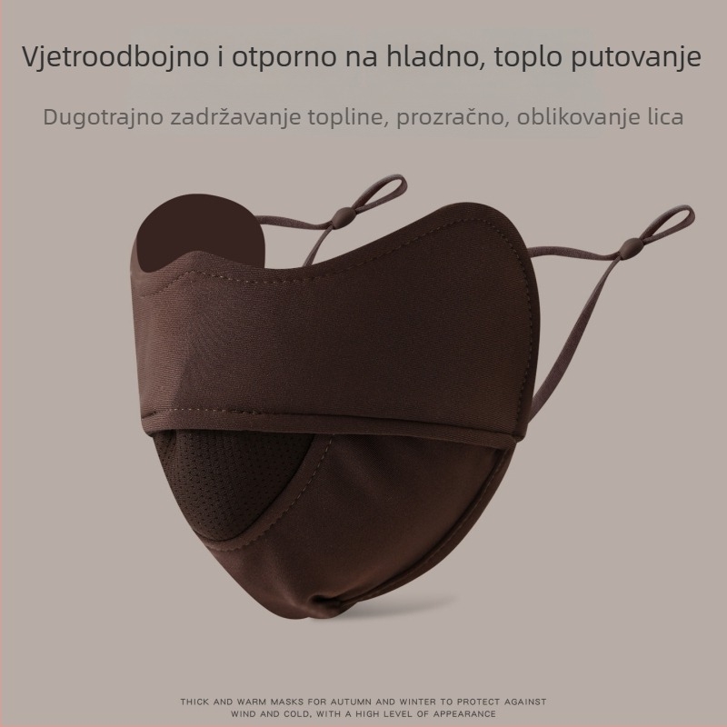 Topla velur maske za lice s ušnim kopčama, 3D oblik, prozračna, UPF50+ UV zaštita, podesiva