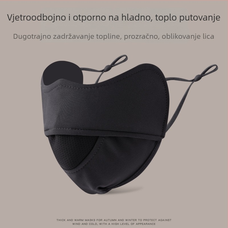 Topla velur maske za lice s ušnim kopčama, 3D oblik, prozračna, UPF50+ UV zaštita, podesiva