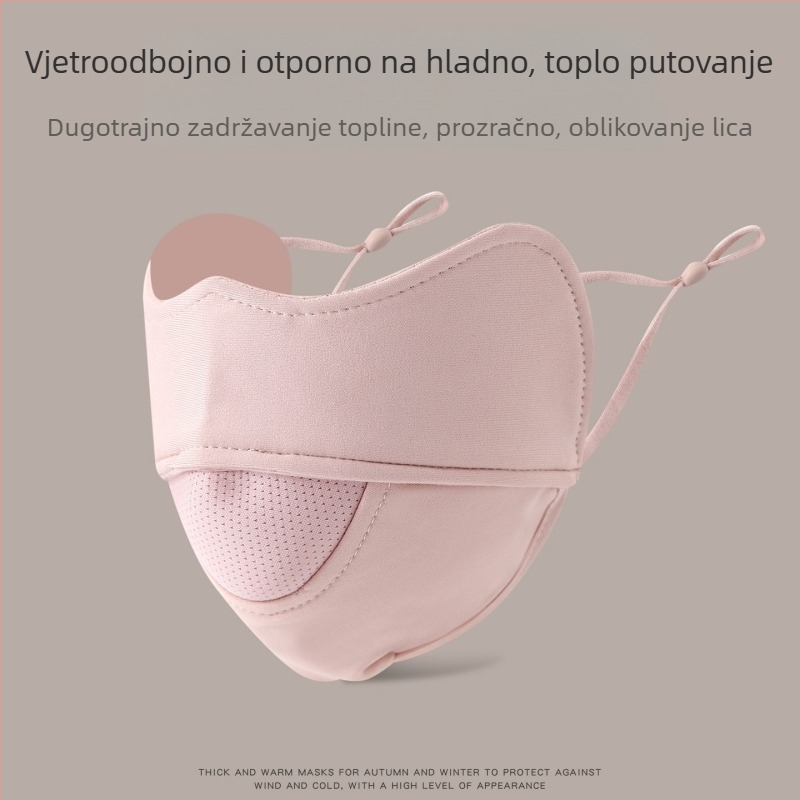 Topla velur maske za lice s ušnim kopčama, 3D oblik, prozračna, UPF50+ UV zaštita, podesiva