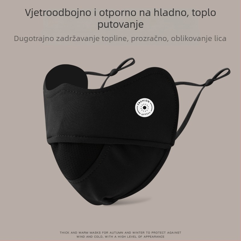 Topla velur maske za lice s ušnim kopčama, 3D oblik, prozračna, UPF50+ UV zaštita, podesiva