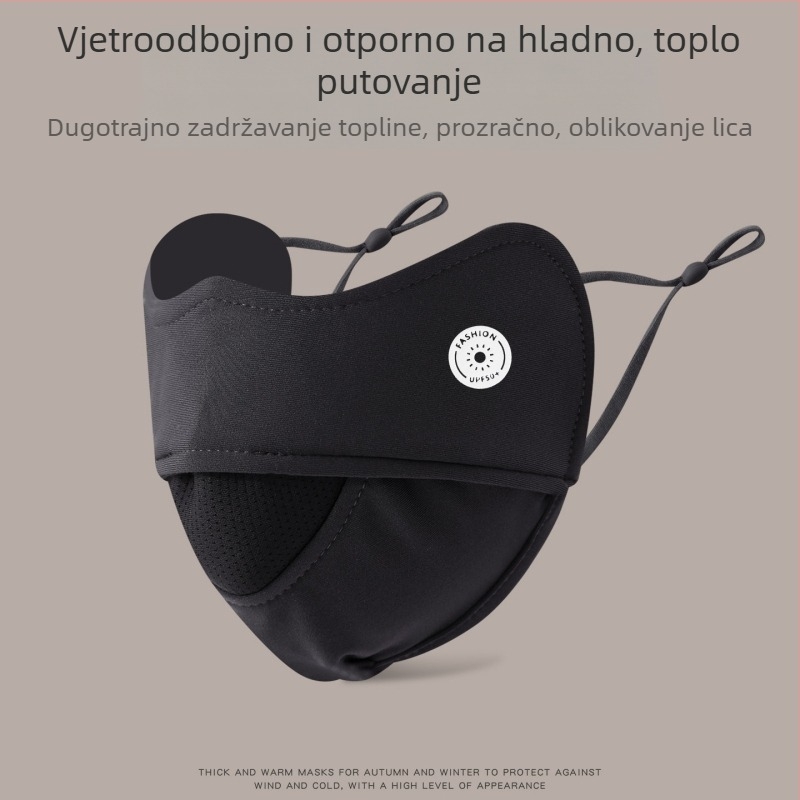 Topla velur maske za lice s ušnim kopčama, 3D oblik, prozračna, UPF50+ UV zaštita, podesiva