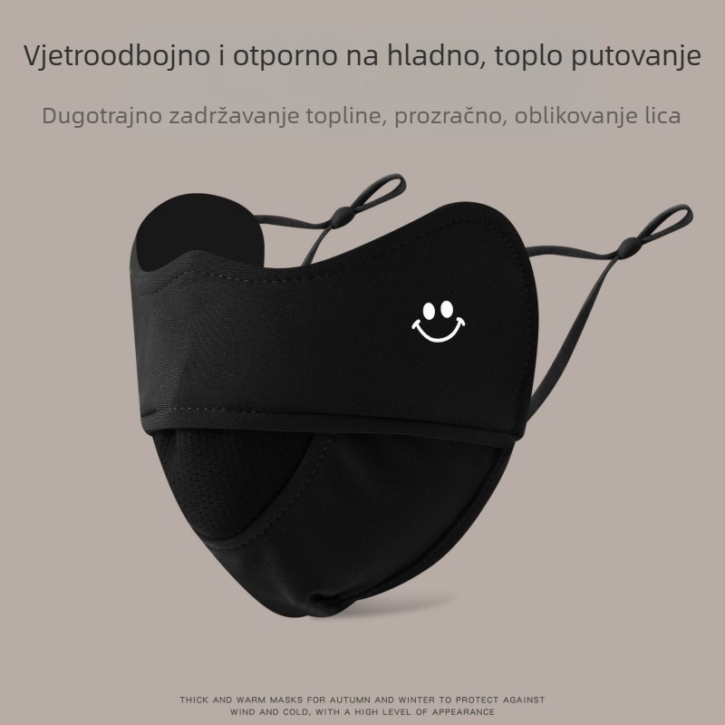 Topla velur maske za lice s ušnim kopčama, 3D oblik, prozračna, UPF50+ UV zaštita, podesiva
