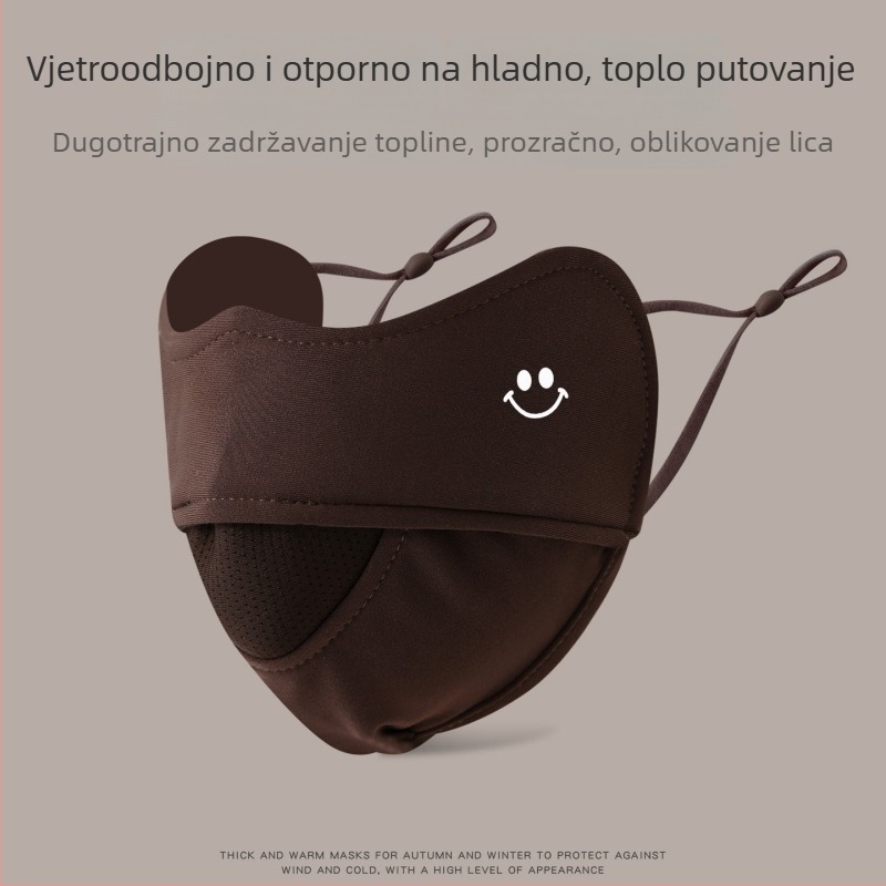 Topla velur maske za lice s ušnim kopčama, 3D oblik, prozračna, UPF50+ UV zaštita, podesiva