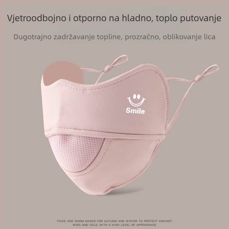 Topla velur maske za lice s ušnim kopčama, 3D oblik, prozračna, UPF50+ UV zaštita, podesiva