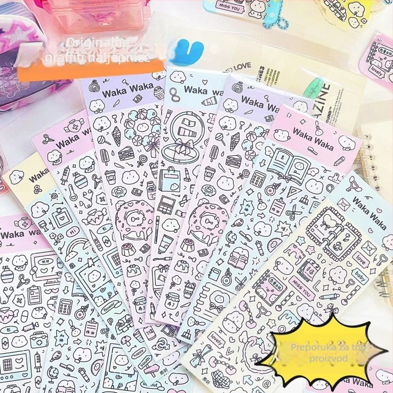 Wow kawaka skup naljepnica za planer – crtani stil, materijal: umjetnički papir s premazom, proces tiska, ispis logotipa, prilagodba dostupna