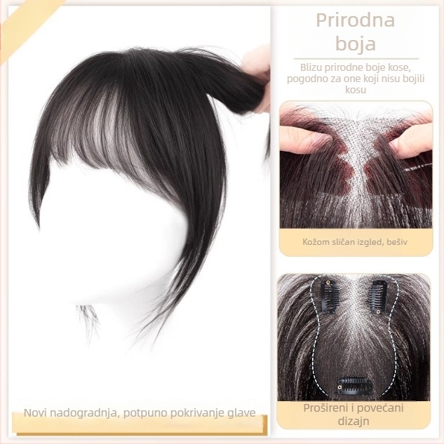 Topper za kosu od ljudske kose, model F520, mehanizam pričvršćivanja, ravna kosa, može se bojiti i kovrčati