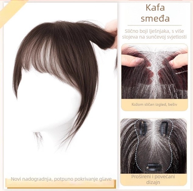 Topper za kosu od ljudske kose, model F520, mehanizam pričvršćivanja, ravna kosa, može se bojiti i kovrčati