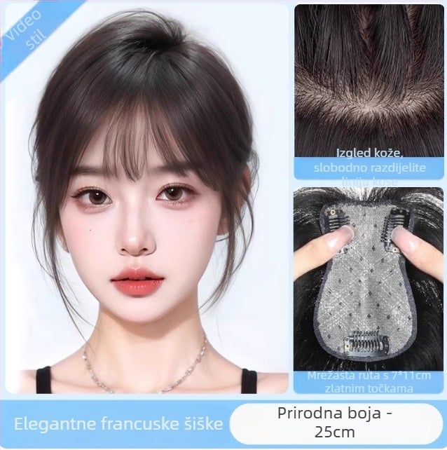 Topper za kosu od ljudske kose, model F520, mehanizam pričvršćivanja, ravna kosa, može se bojiti i kovrčati