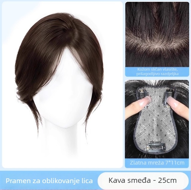 Topper za kosu od ljudske kose, model F520, mehanizam pričvršćivanja, ravna kosa, može se bojiti i kovrčati