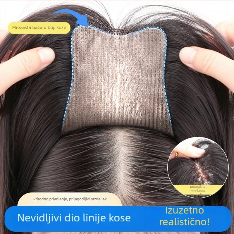 Topper za kosu od ljudske kose, model F520, mehanizam pričvršćivanja, ravna kosa, može se bojiti i kovrčati