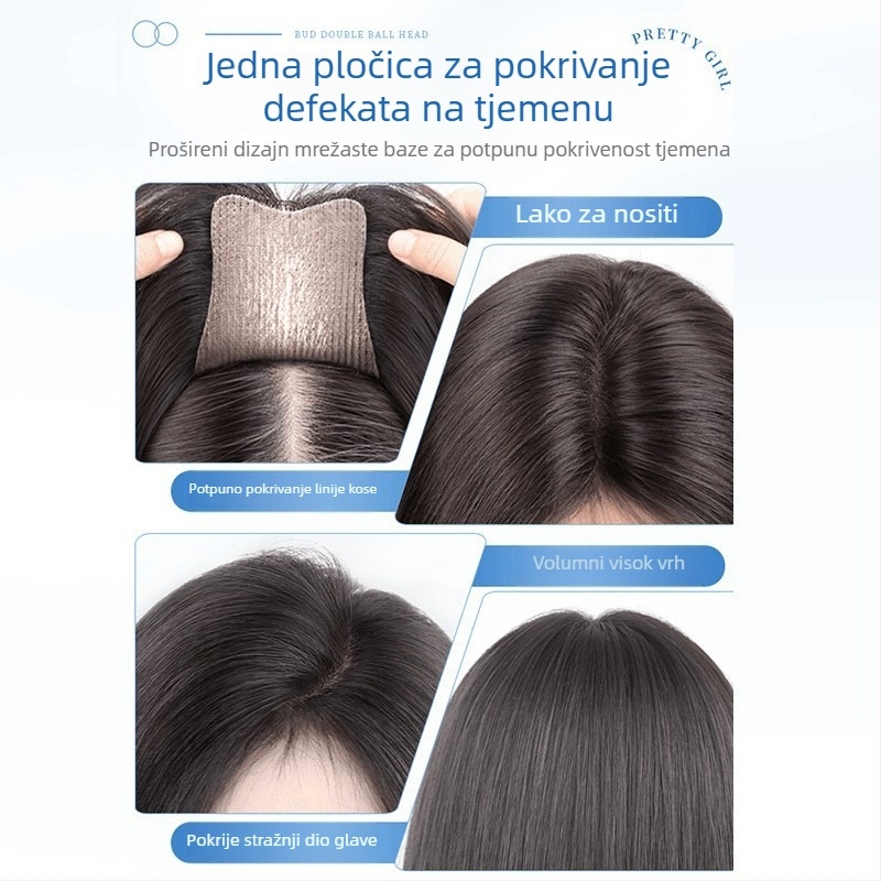 Topper za kosu od ljudske kose, model F520, mehanizam pričvršćivanja, ravna kosa, može se bojiti i kovrčati