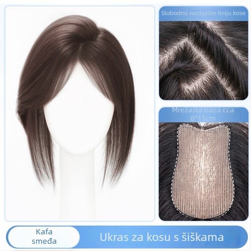 Topper za kosu od ljudske kose, model F520, mehanizam pričvršćivanja, ravna kosa, može se bojiti i kovrčati