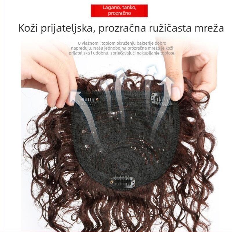 Perika za žene s blokom zamjene vlasišta na vrhu glave, bezšivna pokriva, kratka kovrčava kosa, vlakna otporna na visoke temperature, prirodan stil