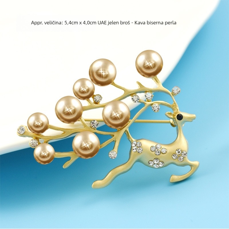 Brosa s motivom jelena, legura, biserna mozaika, crtani stil, unisex, elektroplatina prevlak