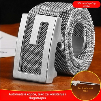 Muška kopča za kaiš od 304 nehrđajućeg čelika, automatsko kopčanje, potpuno metalna konstrukcija, gradski stil, osobnost (Materijal: Metal; Kopča: Automatsko kopčanje; Završna obrada: Brušena; Stil: Ulični/Osobnost/Unisex)