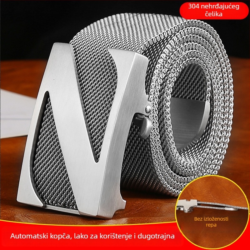 Muška kopča za kaiš od 304 nehrđajućeg čelika, automatsko kopčanje, potpuno metalna konstrukcija, gradski stil, osobnost (Materijal: Metal; Kopča: Automatsko kopčanje; Završna obrada: Brušena; Stil: Ulični/Osobnost/Unisex)