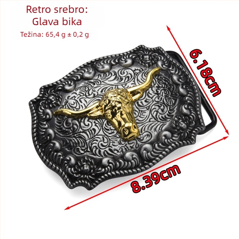 Punk kopča za pojas od legure, pravokutnog oblika s uzorkom životinja