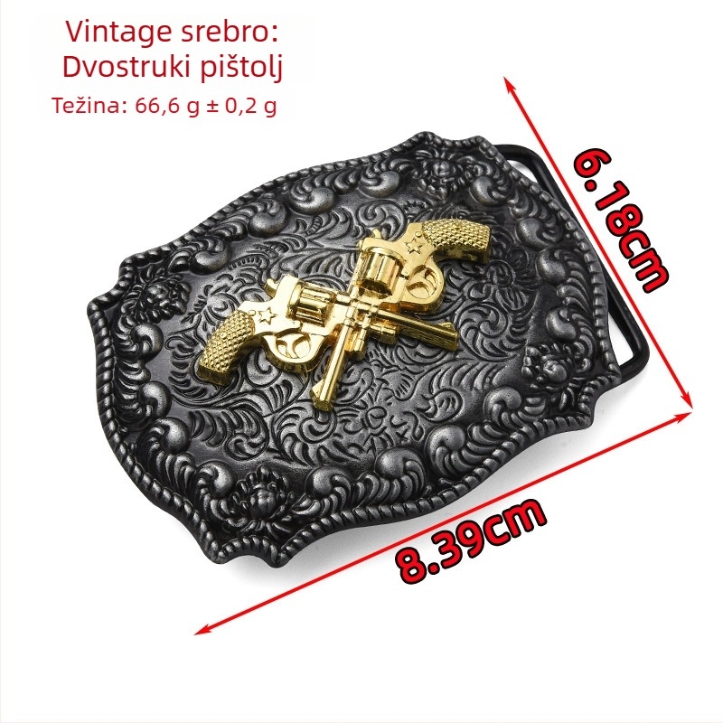 Punk kopča za pojas od legure, pravokutnog oblika s uzorkom životinja